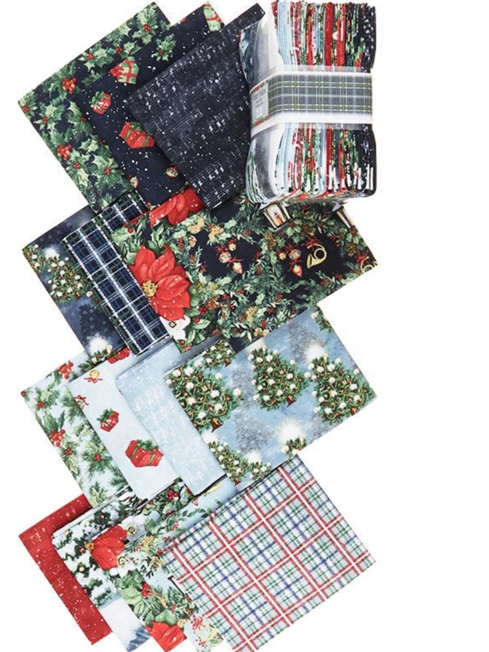 Festive Holiday Fat Quarter Fabric Bundle - Red, Green, Blue Prints by Susan Win